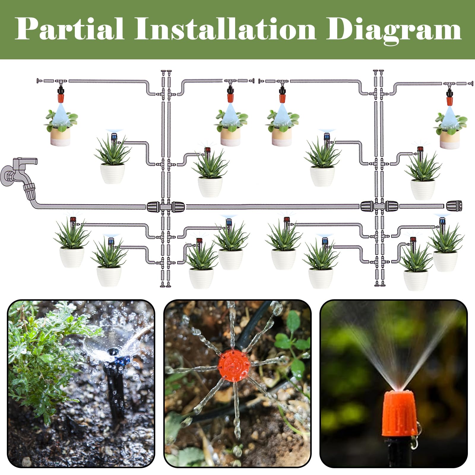 Kit de système d'irrigation de 60 m + 12 m, système d'arrosage automatique avec tube d'irrigation principal de 8/11 mm, tube de distribution de 4/7 mm et accessoires, système d'irrigation goutte à