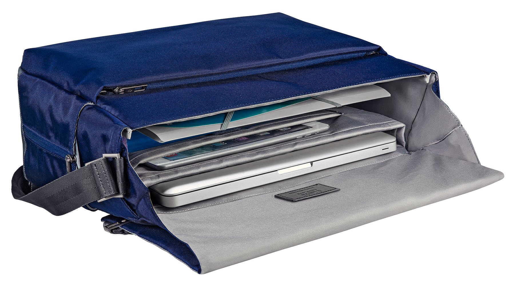 Leitz 60190069, Maletín bandolera para ordenador portátil de 15,6" Smart Traveller, Poliéster/Piel, Azul titanio