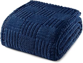 Whale Flotilla Fluffy Fleece King Size Blanket for Bed, 230x264 CM Fuzzy Soft Cozy Exquisite Blankets with Decorative Jacquard Pattern for All Season, Warm but Lightweight, Navy Blue