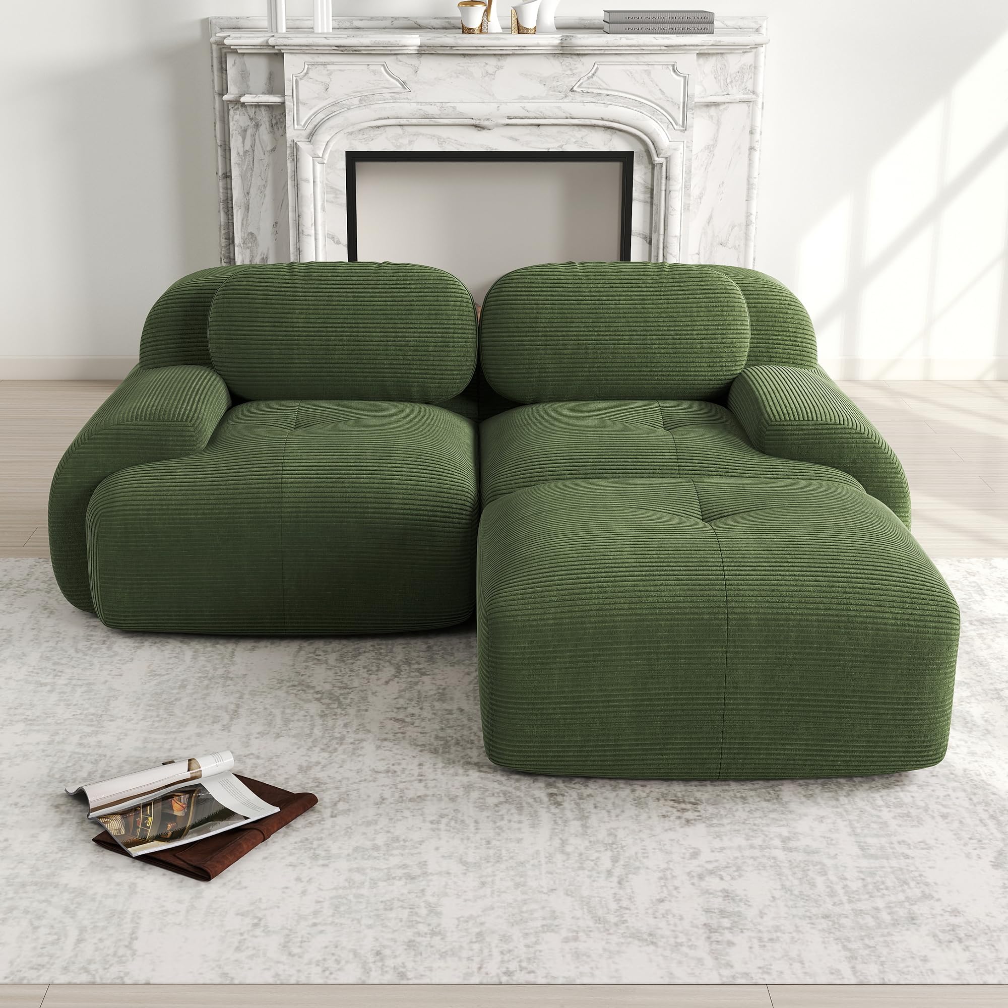 Modulares Ecksofa Rahmenlos Cord 2-Sitzer Boneless Sofa Green