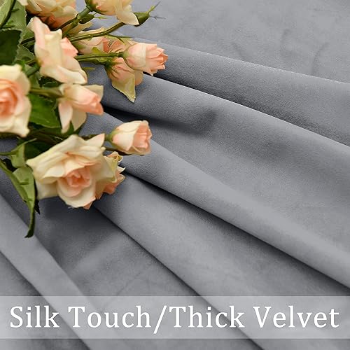 Miniatura 2 de Hiasan Cortinas de Terciopelo Gris de 96 Pulgadas - Cortinas Opacas con Aislamiento Térmico Sólidas y Suaves para Dormitorio Sala de Estar con