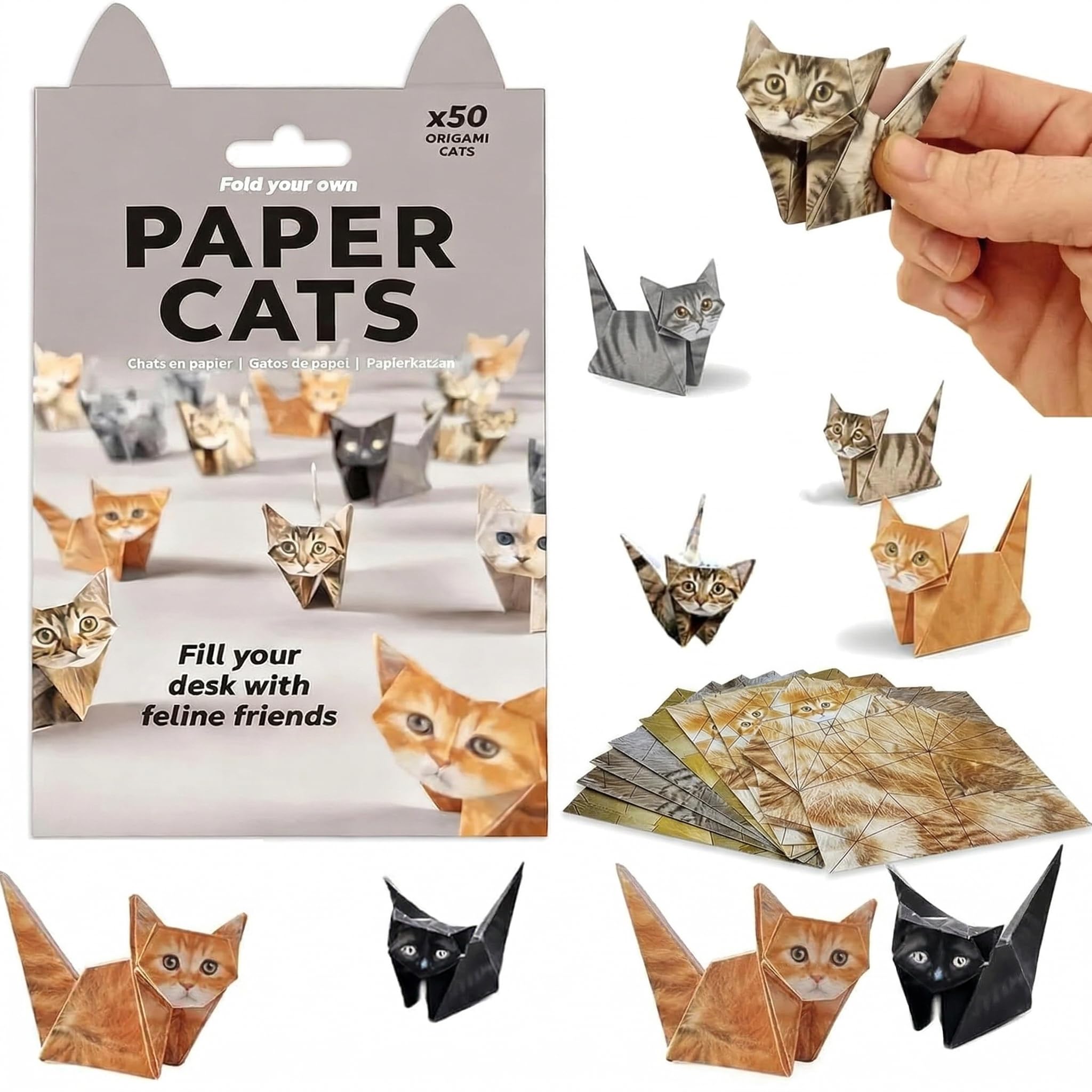 50 Pcs Diy Paper Cats Origami Kit,3d Cat Puzzle,Cute Animals Shaped 3d Origami Kit Foldable,Cute Kitten Papercraft Kits,Dinosaur Craft To Fold Cats,Figures Creative Craft Activity for Desk Decoration