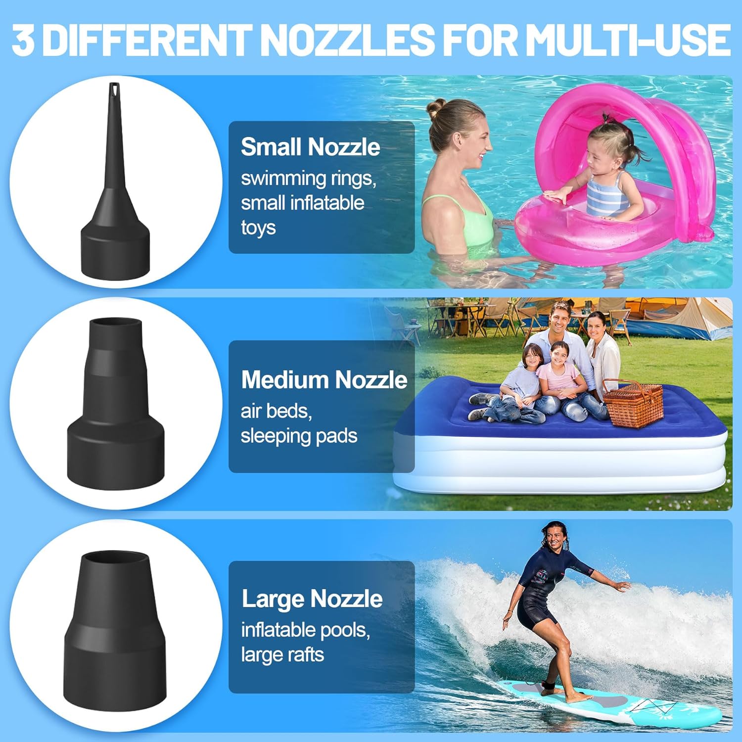 AearKing Pompa ad Aria Elettrica, 2 in 1 Pompa Elettrica per Materasso Gonfiabile con 3 Ugelli,AC 110V-240V/DC 12V/50W Gonfiatore Elettrico Portatile, Pompa Elettrica per Gonfiabili,Piscina Gonfiabile AearKing Pompa ad Aria Elettrica, 2 in 1 Pompa Elettrica per Materasso Gonfiabile con 3 Ugelli,AC 110V-240V/DC 12V/50W Gonfiatore Elettrico Portatile, Pompa Elettrica per Gonfiabili,Piscina Gonfiabile