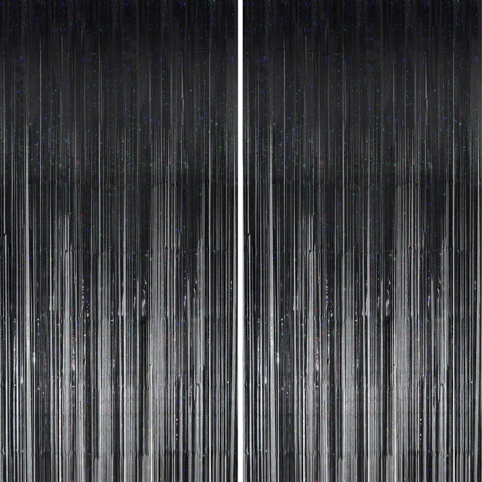 KERNOWO Lametta Vorhang Schwarz Glitzer,2 Stück Party Luftschlangen Fransen Geburtstag Dekoration für Neues Jahr 2024 Halloween Deko Graduation Deko