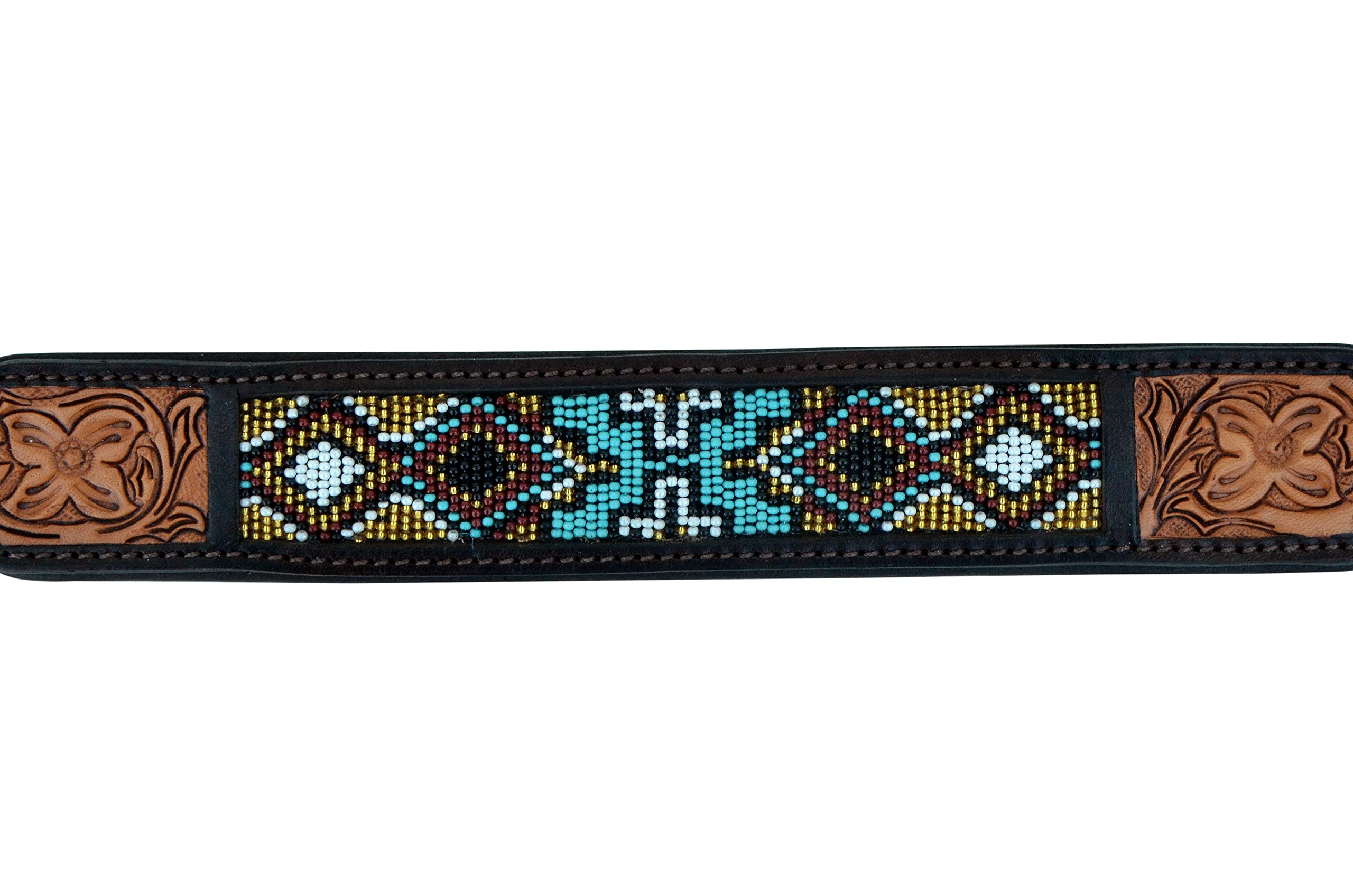 Affilare Collare per cani in vera pelle stile occidentale con perline, lavorato a mano e imbottito, 10AB018, turchese, oro, bianco, extra piccolo (tacca centrale a 28 cm)