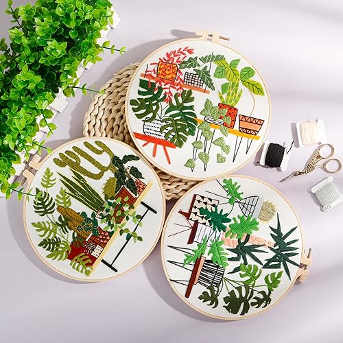 Miniatura 4 de ojindiy Kit de iniciación de bordado con patrón e instrucciones (idioma español no garantizado), incluye 1 aro de bordado, 3 hilos de color para