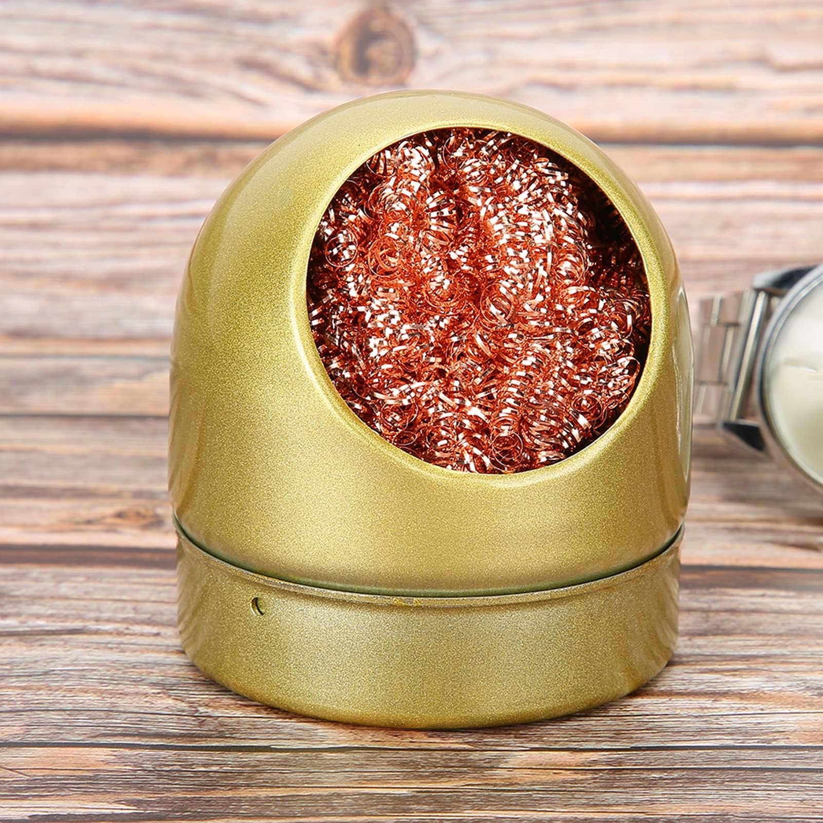 Soldering Iron Tip Cleaner Efficient Metal Wire Balls with Base for Improving Work Efficiency Suitable for Electric Soldering Iron Maintenance (Gold)