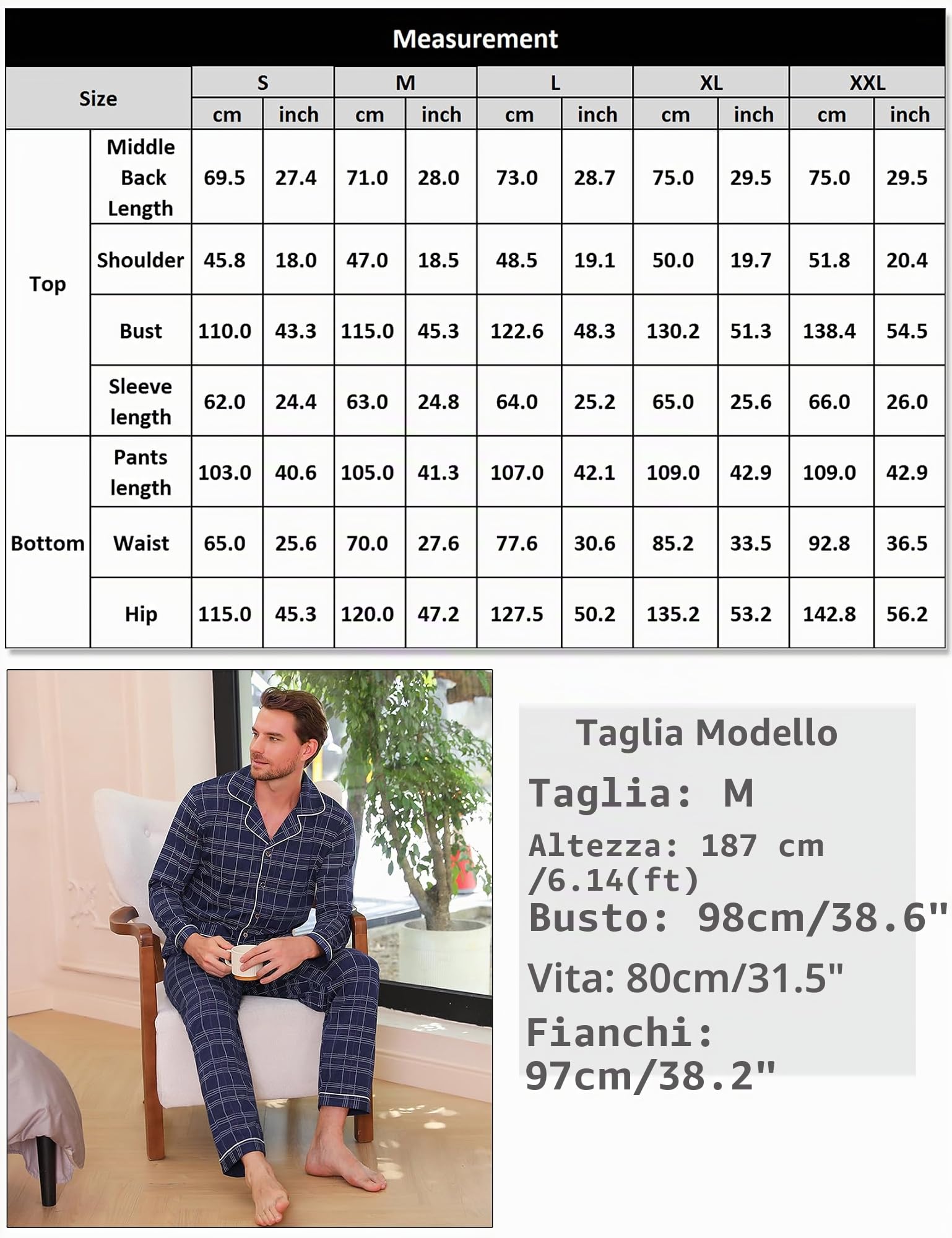 iClosam Pigiama Uomo Invernale in Cotone a Quadri o Righe Due Pezzi | Tessuto Morbido, Motivo a Quadri, Pantaloni Lunghi, Calore Confortevole, Vestibilità Comoda, Tessuto Traspirante