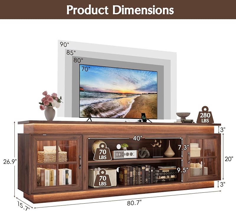 Hlivelood Modern Walnut Wood TV Stand for 90 Inch TV,Entertainment Center image 2