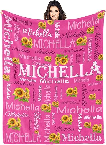 Manta personalizada para niños, manta personalizada con nombre, mantas de girasol para mujeres, manta personalizada para adultos, regalos de girasol