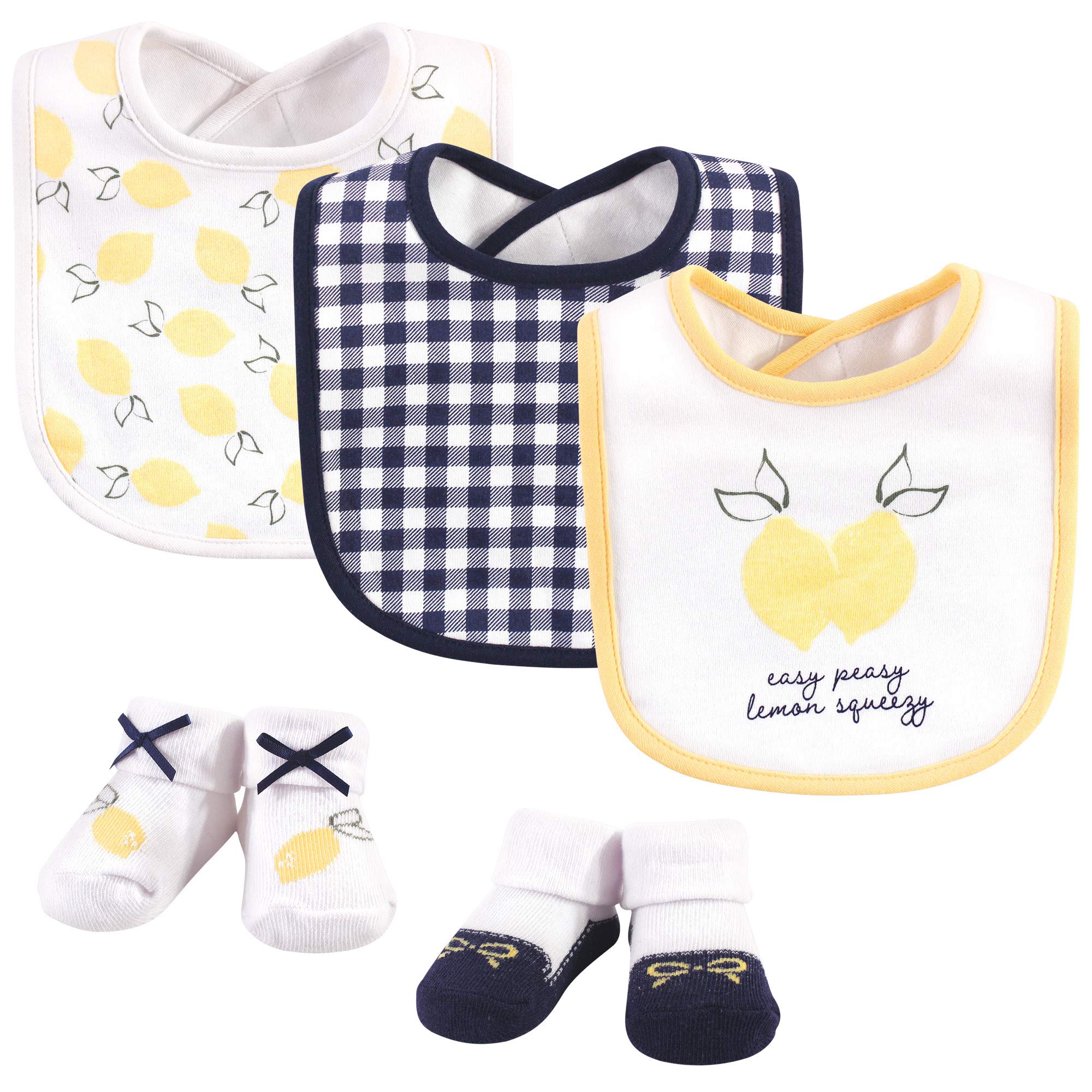 Hudson Baby Unisex Baby Cotton Bib and Sock Set, Easy Peasy, One Size