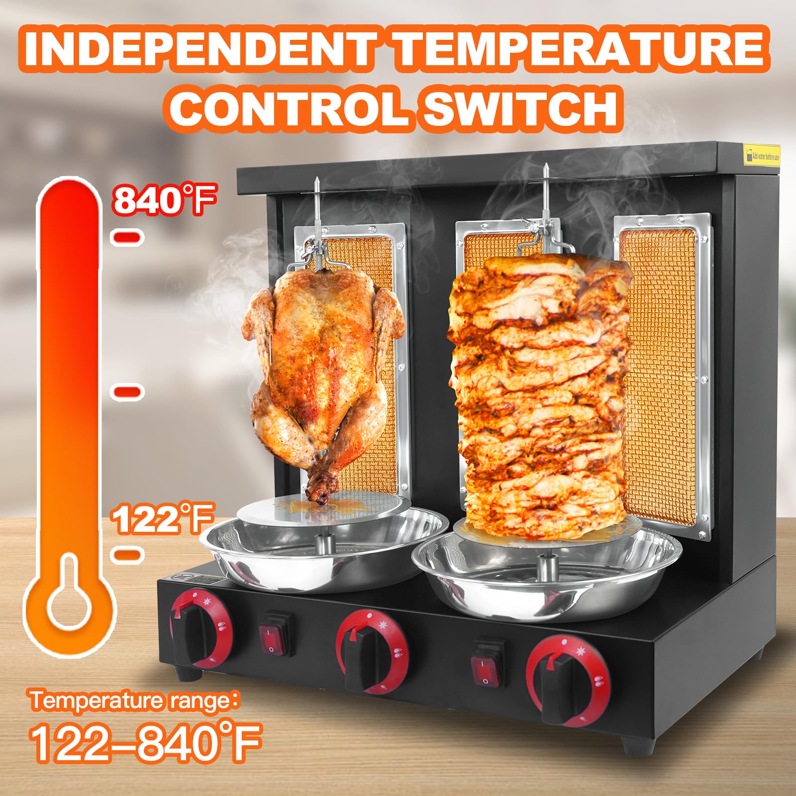 Shawarma Machine Propano Vertical Pollo Asador Asador con 3 Quemadores Giratorios Kebab Grill Gyro Machine 3