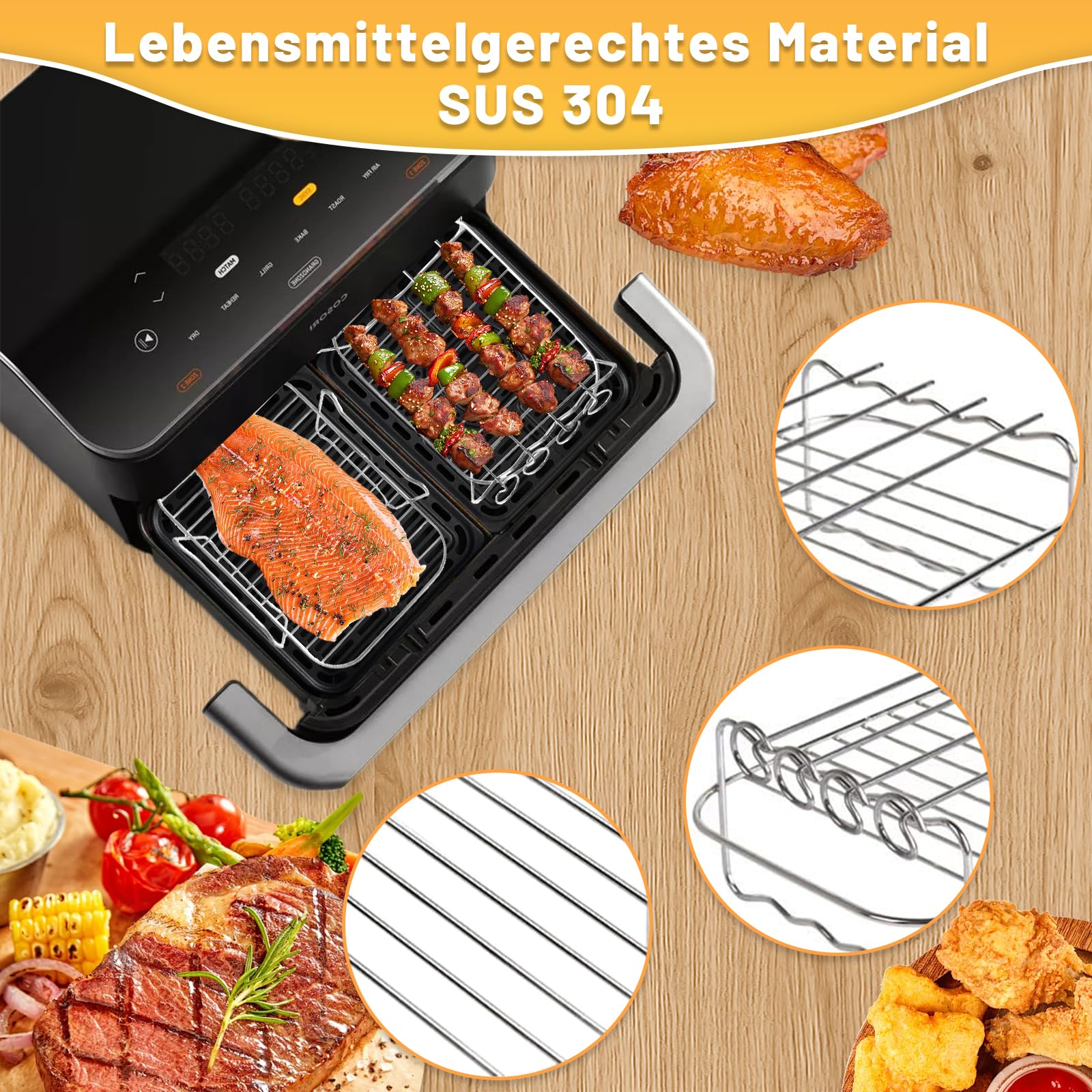 Heißluftfritteuse Zubehör für Ninja Foodi Flexdrawer 10,4L AF500EU, Airfryer Zubehör COSORI 10L Silikonform, Airfryer Silikon Einsatz mit Weiteres Dual Ninja Airfryer Zubehör