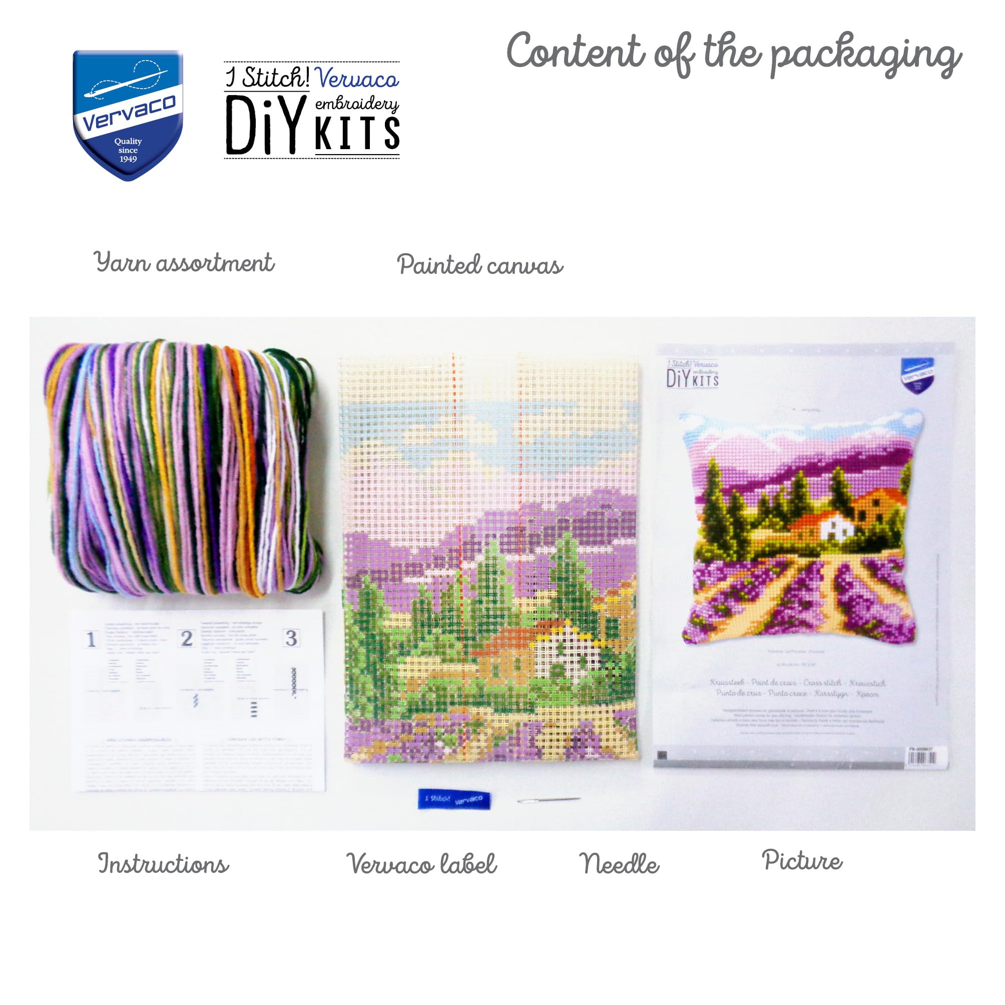 VERVACO Kit Cuscino Punto Croce PROVENZA Set Ricamo Principianti Cuscini Gobelin Decorativi ca. 40 x 40 cm Accessori per Lavoretti Creativi DIY Casa Decor Hobby Adulti Cross Stitch