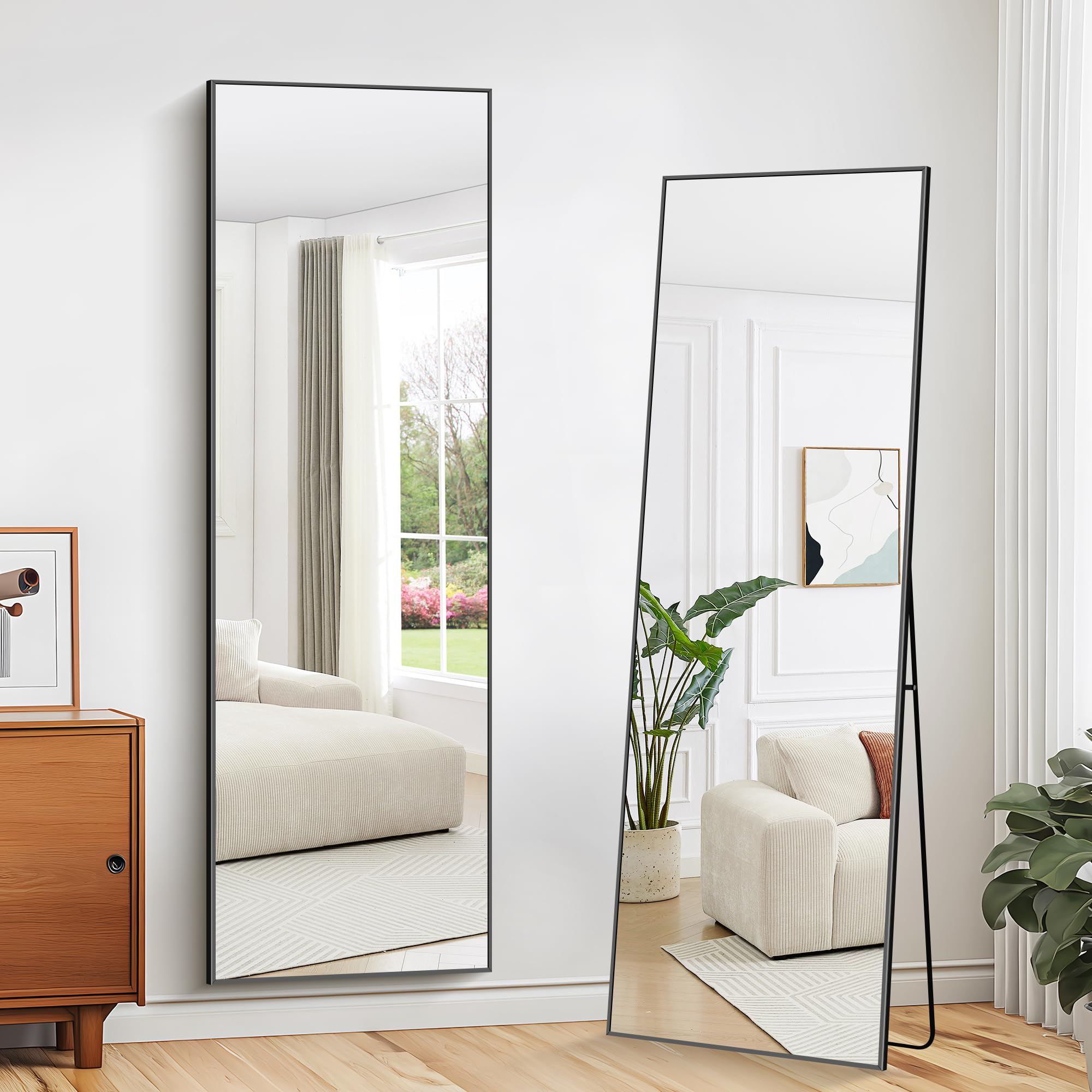 WOLIBEER Ganzkörperspiegel 161 x 52 cm, Rechteckiger Ganzkörperspiegel mit Schwarzem Aluminiumrahmen Wandspiegel Stehspiegel, Spiegel für Schlafzimmer, Ankleidezimmer Wohnzimmer Fitnessstudio Flur