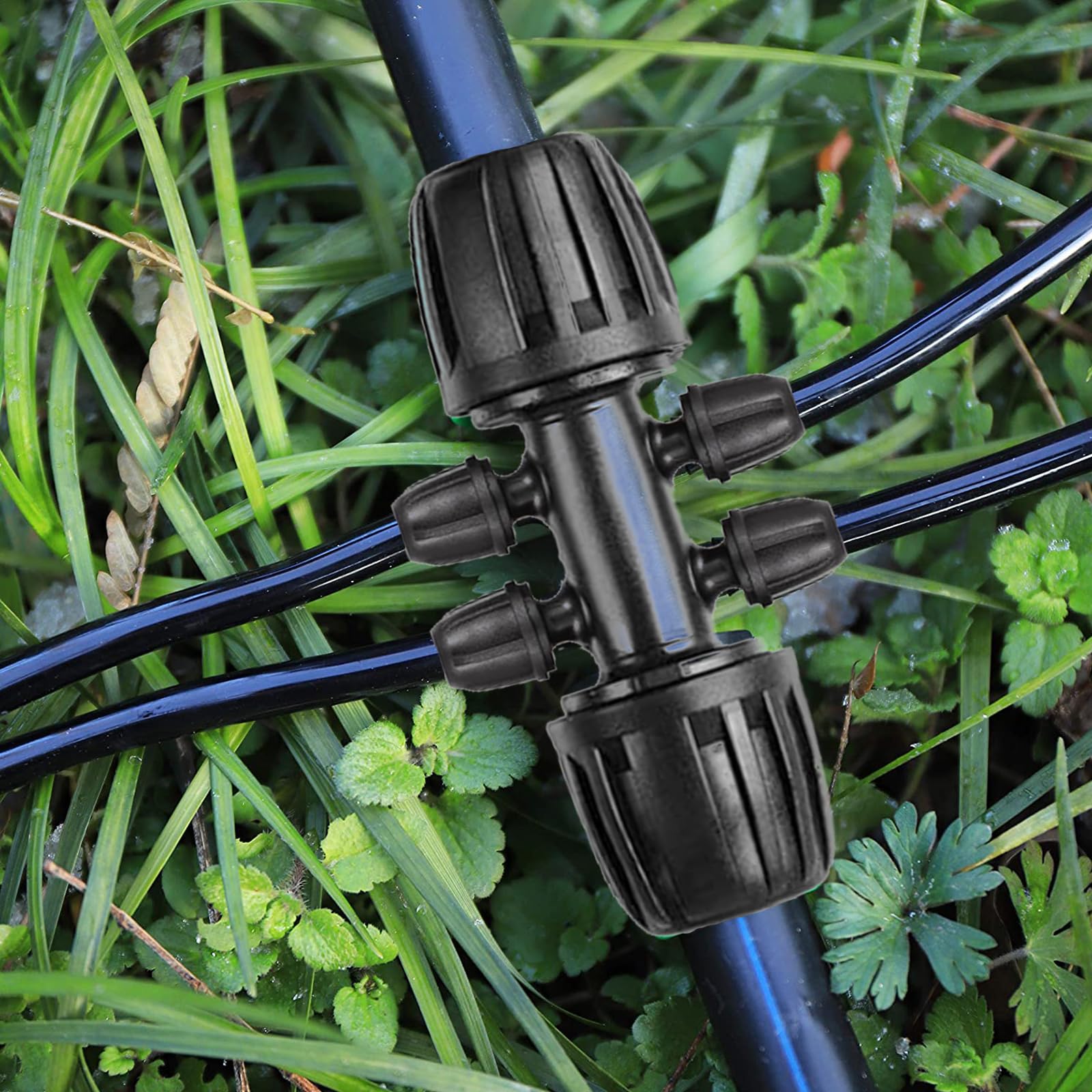 HOINCO 10 Raccordi A T Per Irrigazione – Da 1/2 Pollice A 1/4 Di Pollice – Spinati In Plastica Dura – Antigoccia Per Giardino E Prato – Max 45 PSI