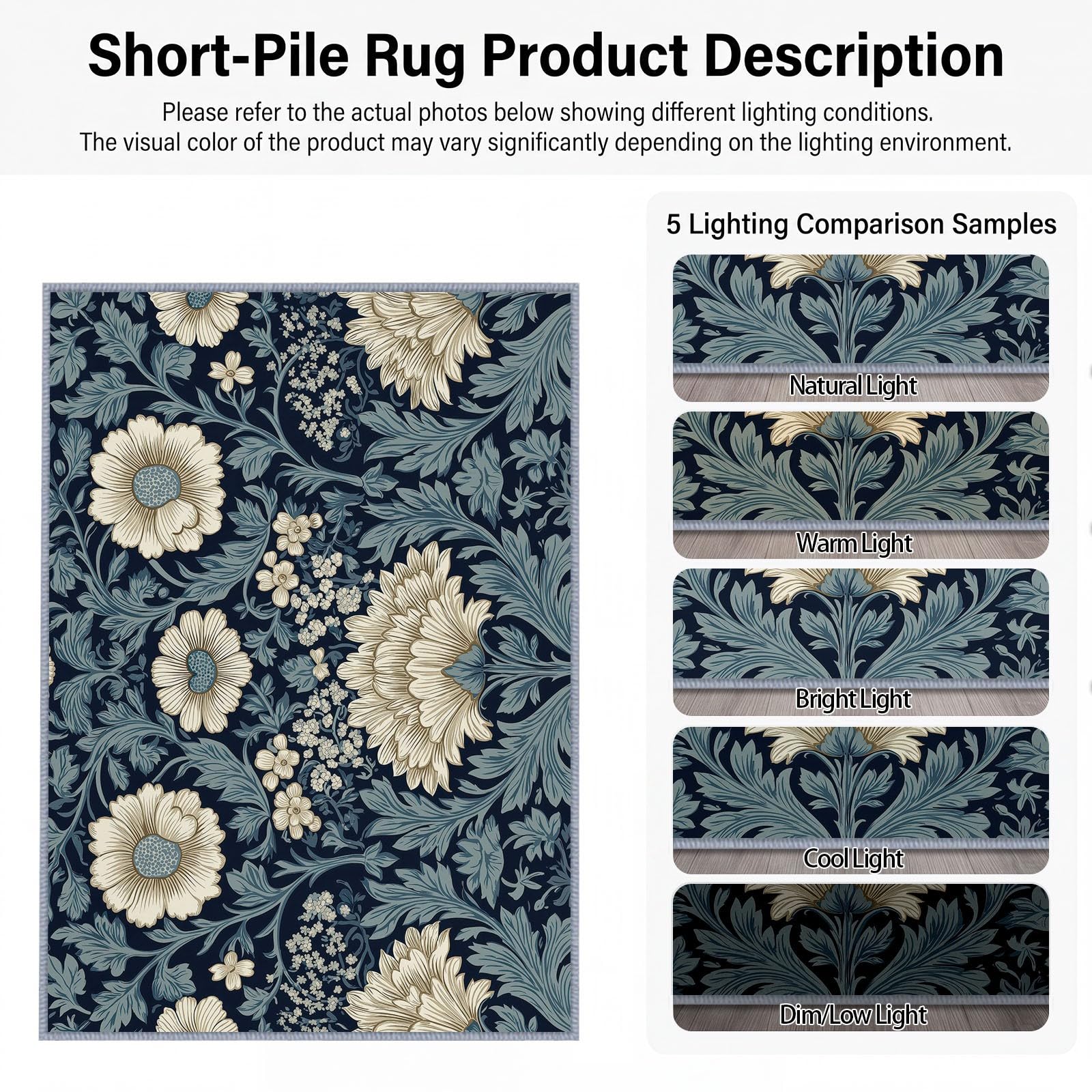 Générique Marguerite Feuille Tapis Salon 200x300 cm, Lavable en Machine | Interieur Poil Ra Antidérapant Tapis, Rustique Imprimé Bohème pour Chambre Manger Bureau Cuisine