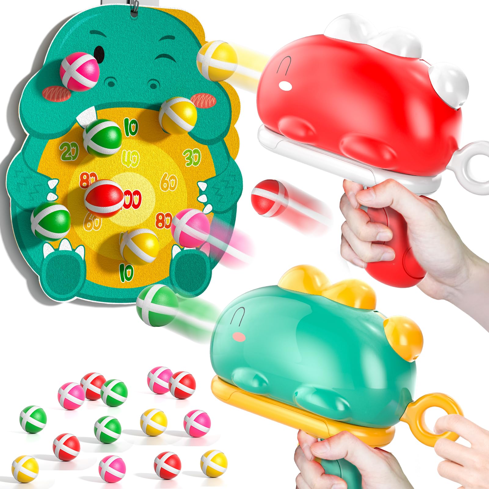 KukuFun Dinosaur Outdoor Dart Game Toy Set for 3-6 Year Old Boys & Girls, Includes 12 Sticky Balls & Dinosaur Launcher, Ages 3-6