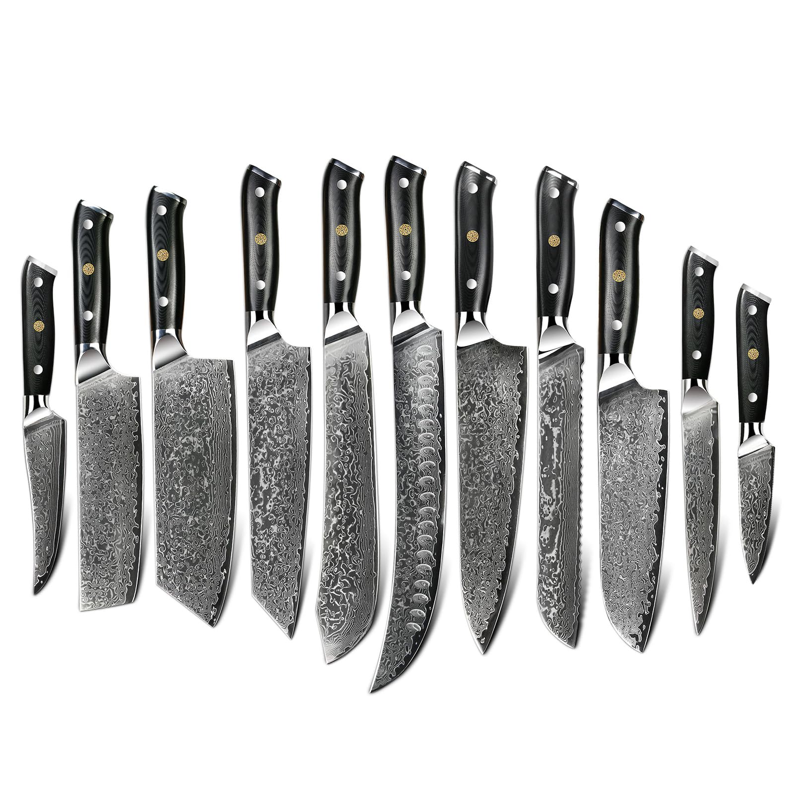 11 PCS Damascus Knife Set Steel with Rivet G-10 Handls Kitchen Knives Accessories Dishwasher Safe - Cooking Tools