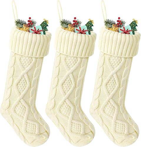 HONEYSEA Juego de medias de Navidad de 3 a 18 pulgadas, medias blancas de punto, medias de Navidad tradicionales para fiestas familiares, decoración
