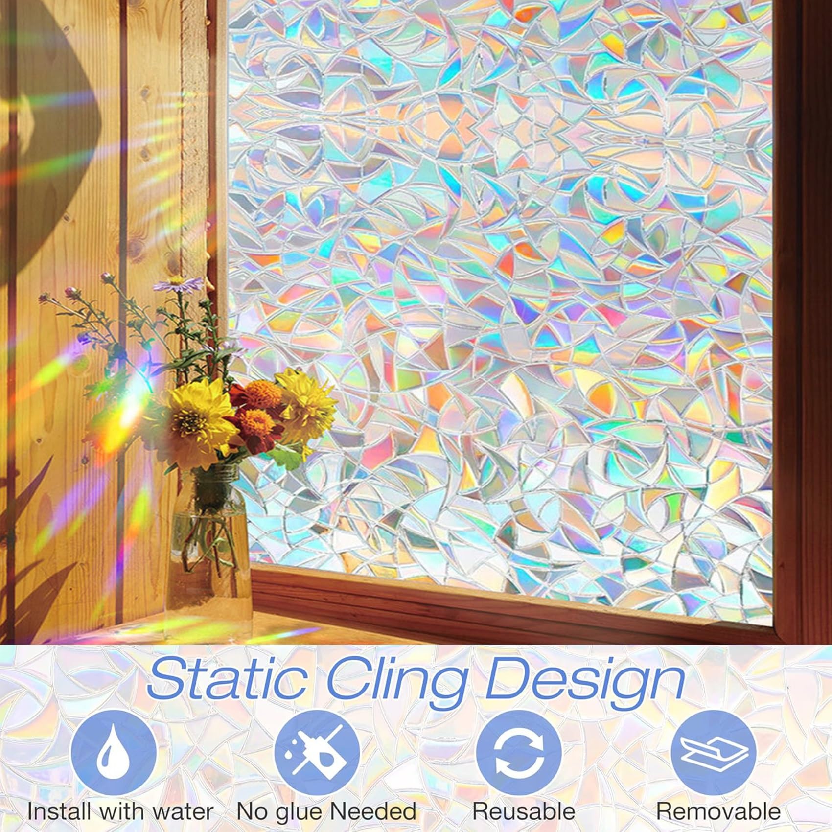 CHEIGHY Pellicola Per Finestre Opaca 3D - Adesiva Static Cling 44x120 Cm, Multicolore - 4