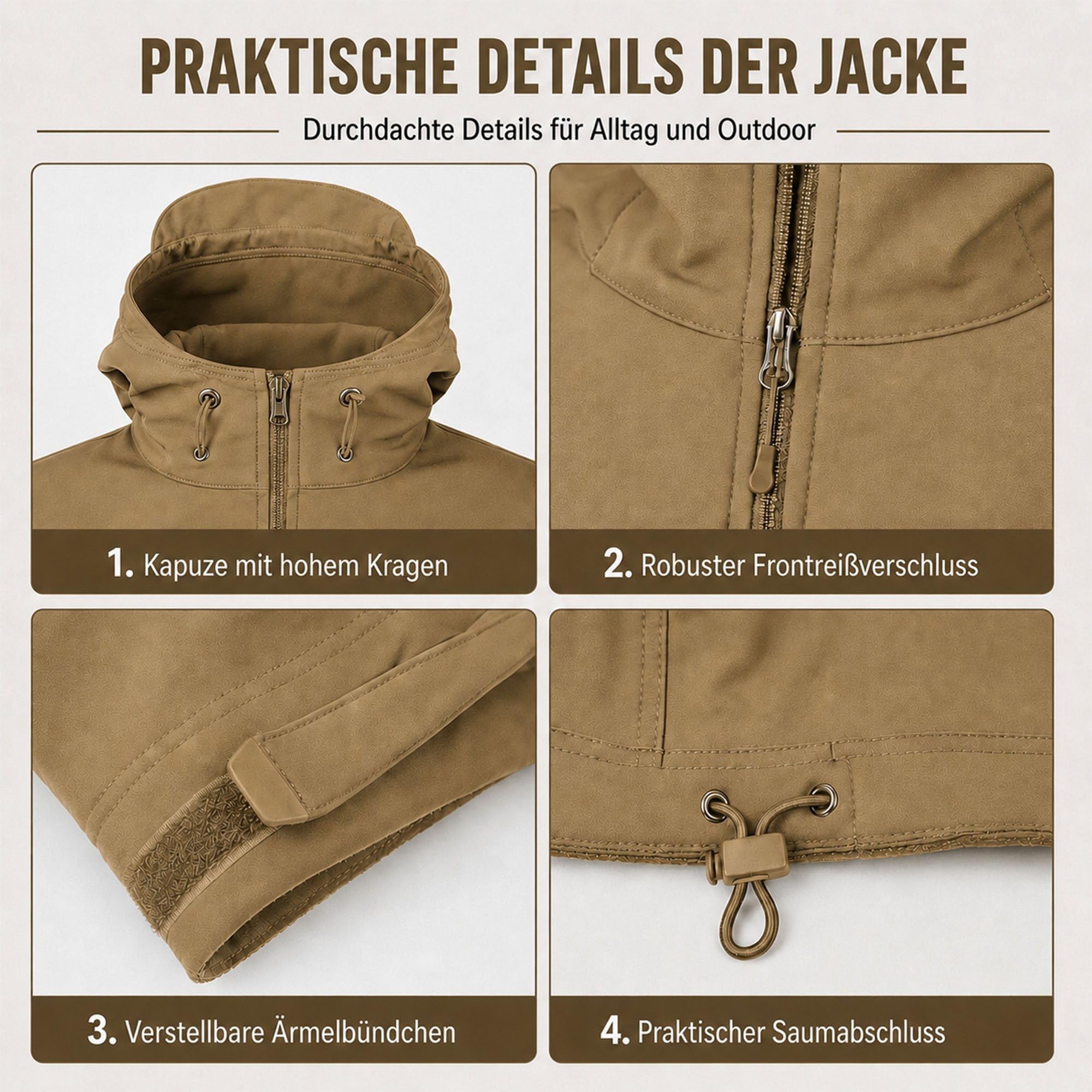 Taktischer Anzug Herren Set Jacke+Hose, Wasserabweisend, für Jagd Airsoft | robuste Qualität, winddicht, 16 Taschen (6+10), wasserabweisend 5000MM, für Militär Training Paintball Camping Angeln