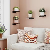 Vista 2 de Fixwal Estantes flotantes pequeños, juego de 4 estantes de pared de 5 x 5 pulgadas, estantes pequeños de madera rústica para dormitorio, sala
