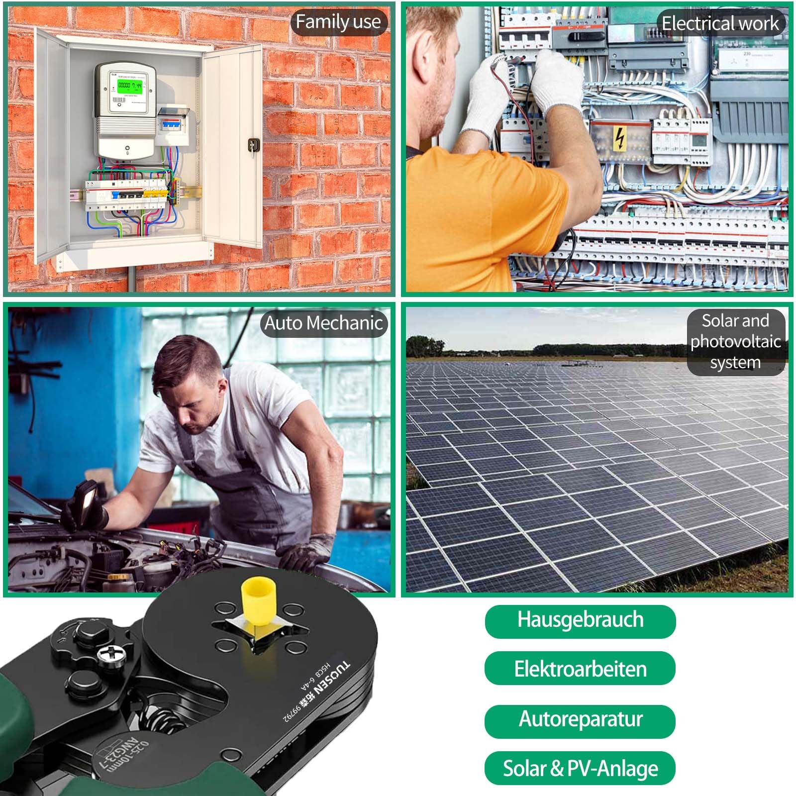 Szczypce do zaciskania tulejek kablowych, szczypce zaciskowe ze stali stopowej, 6-4 A, narzędzie do zaciskania 0,25-10 mm², do zacisków kablowych, do profesjonalnych szczypiec DIY, ergonomiczne