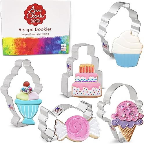 Miniatura 1 de Juego de 5 cortadores de galletas de dulces y dulces, hechos en los Estados Unidos por Ann Clark, caramelos, cupcakes, cono de helado, pasteles,