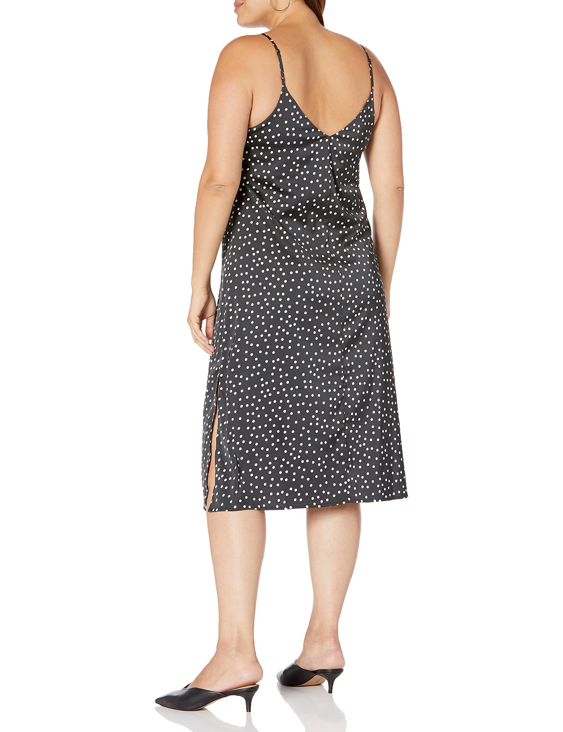 The Drop Ana Vestido de estilo lencero de largo medio y efecto de seda con cuello de pico Mujer