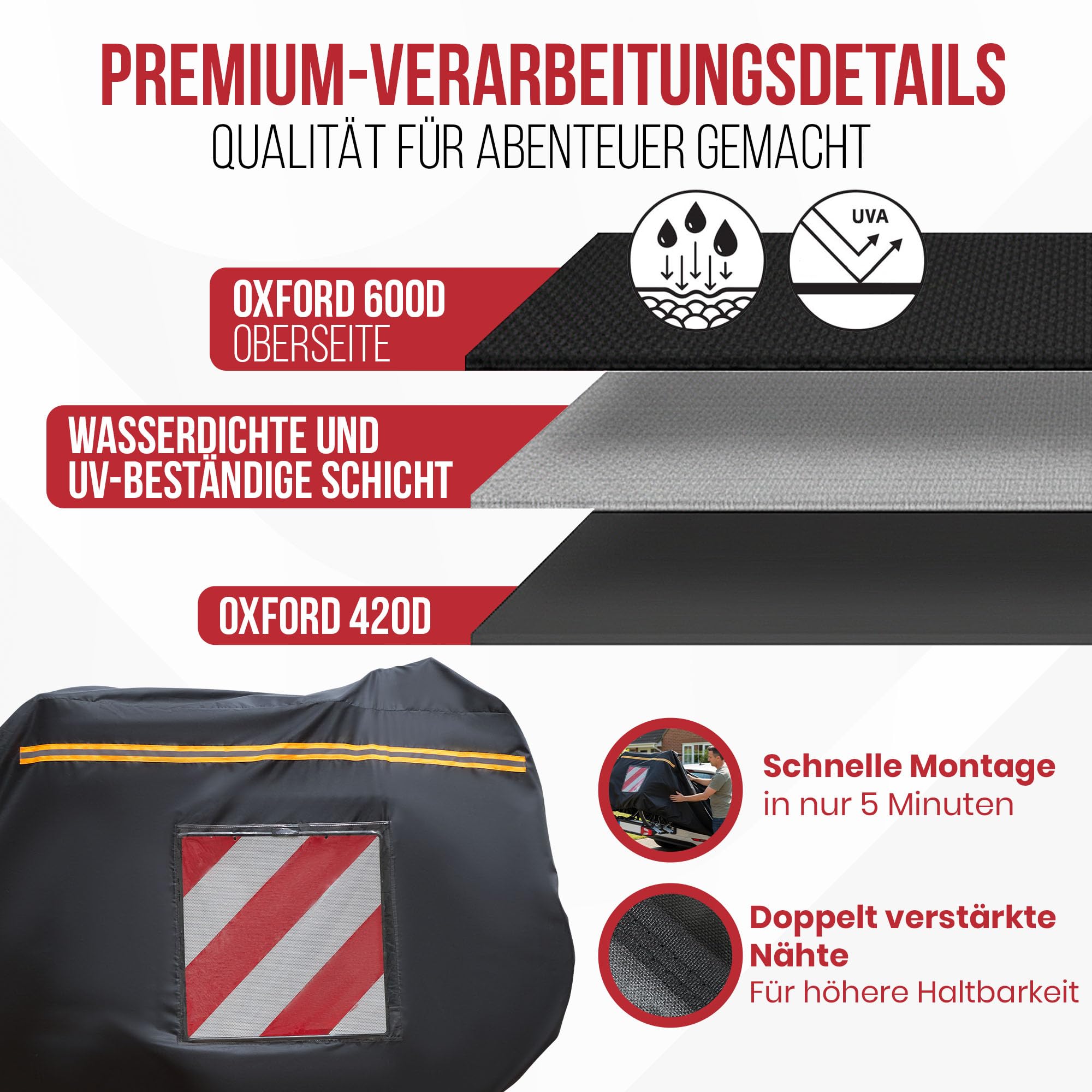 Fahrradabdeckung Heckträger – Wasserdichte Fahrradschutzhülle Fahrradträger, Ideal für Wohnmobil - Geeignet für 3 Fahrräder / E-Bikes - Robuste Fahrradhülle für Heckträger