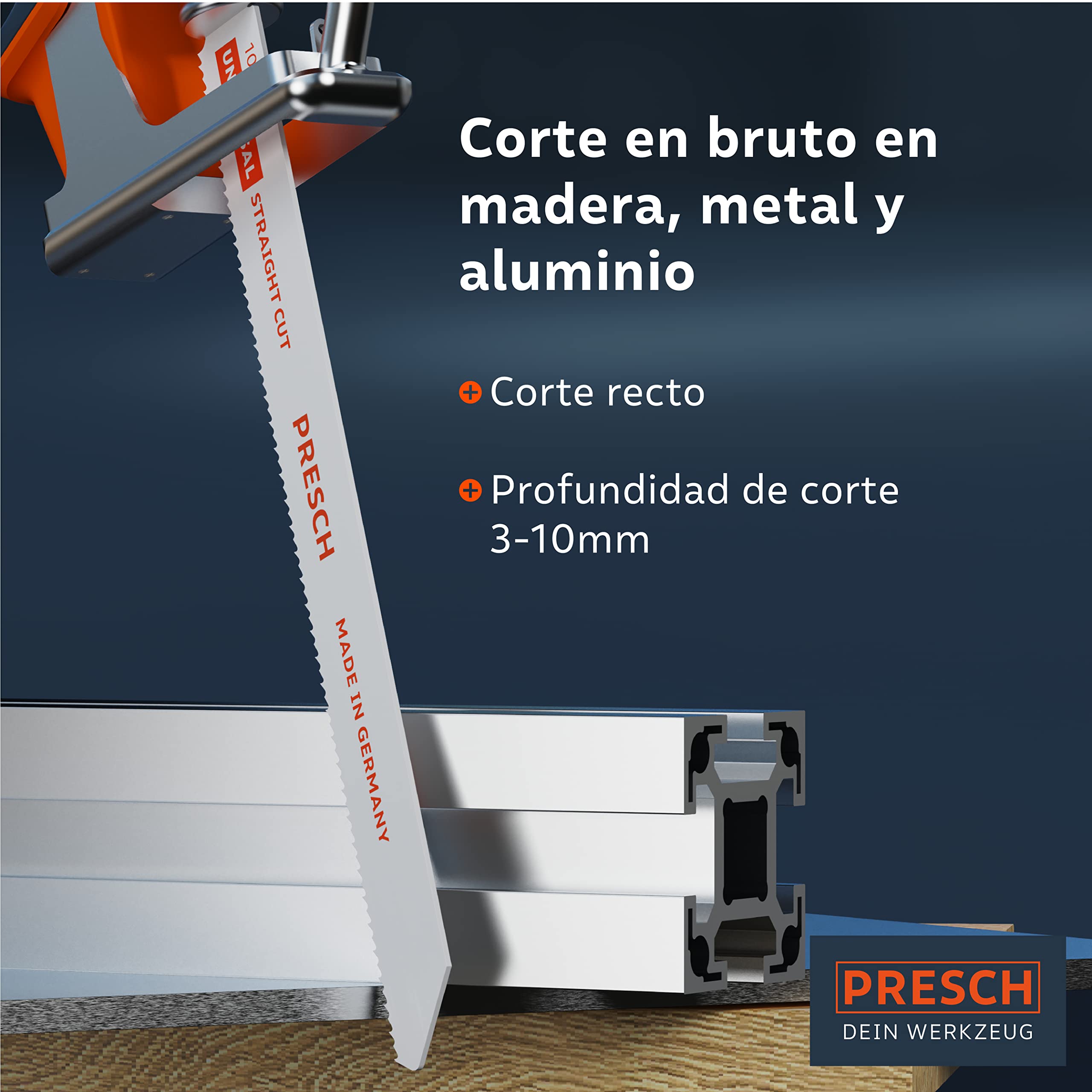 Presch Hojas sierra sable universal madera y acero inoxidable 210mm 10 piezas - 8% Hojas de sierra de cobalto para metal duro y madera - Juego de hojas de sierra de sable incl. caja