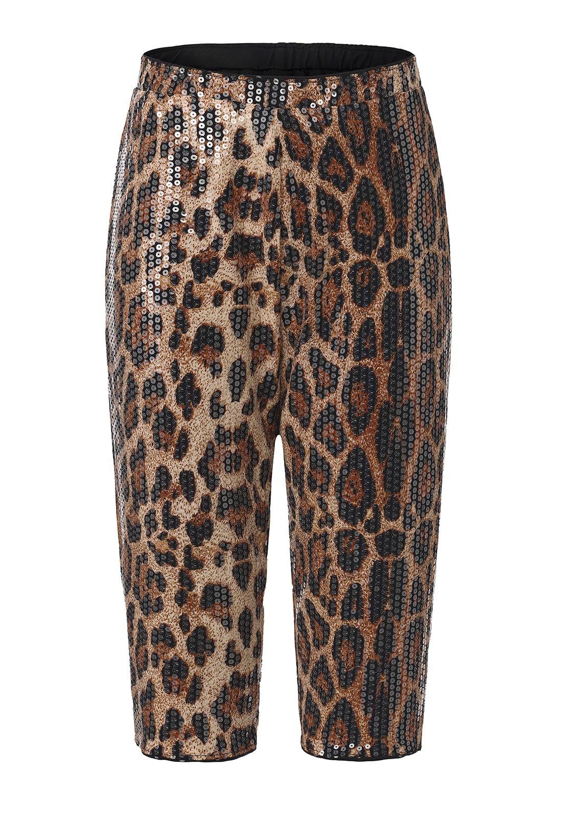 Womens Cheetah Print Pants Sequin High Elastic Waist Y2K Knee Length Capri Leggings