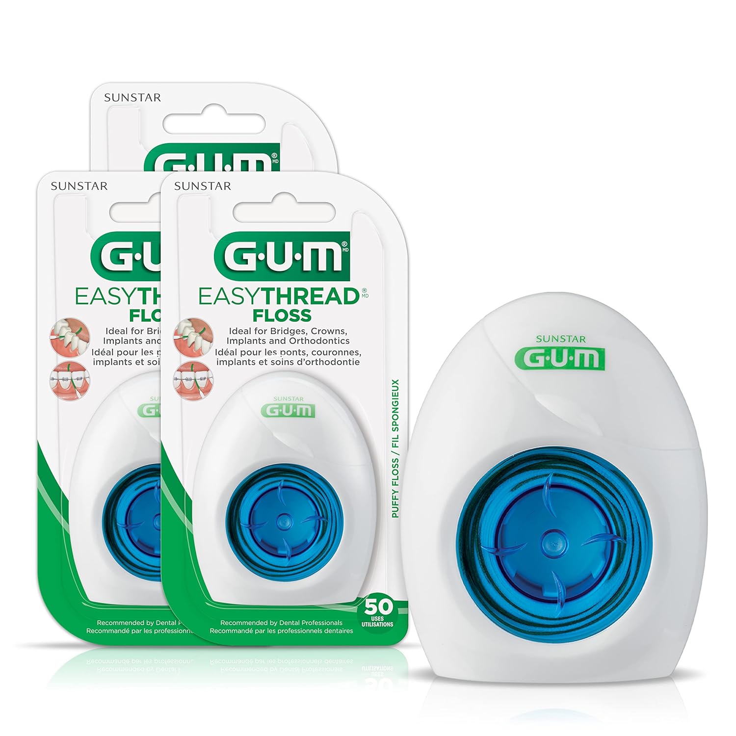 GUM EasyThread Threader Floss - Expanding Dental Floss for Braces, Bridges, and Implants - Built in Rigid Floss Threaders (6pk)