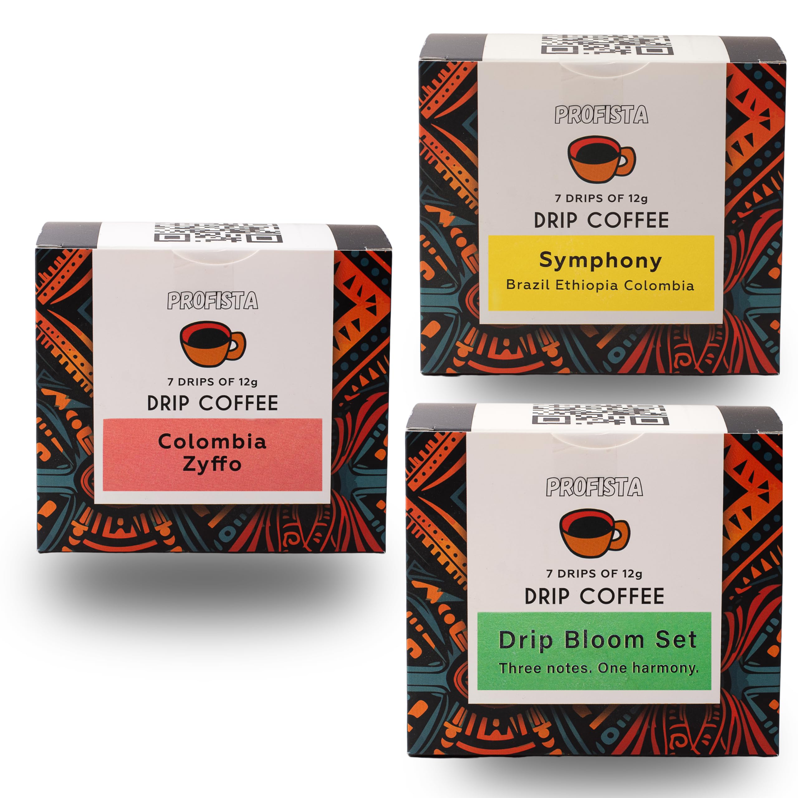 Profista World Coffee Drip Set – Symphony 7 + Bloom 7 + Colombia Zyffo 7 | 21 Drip Coffee Bags Tasting Box