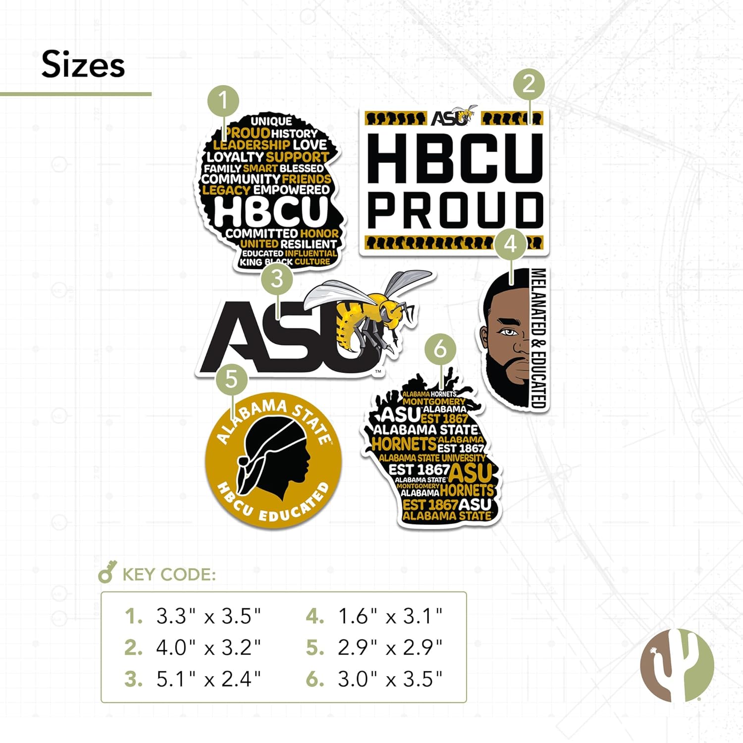 Desert Cactus Alabama State University Sticker Hornets ASU Sticker Vinyl Decals Laptop Water Bottle Car Scrapbook (T2 HBCU-D) - Image 3