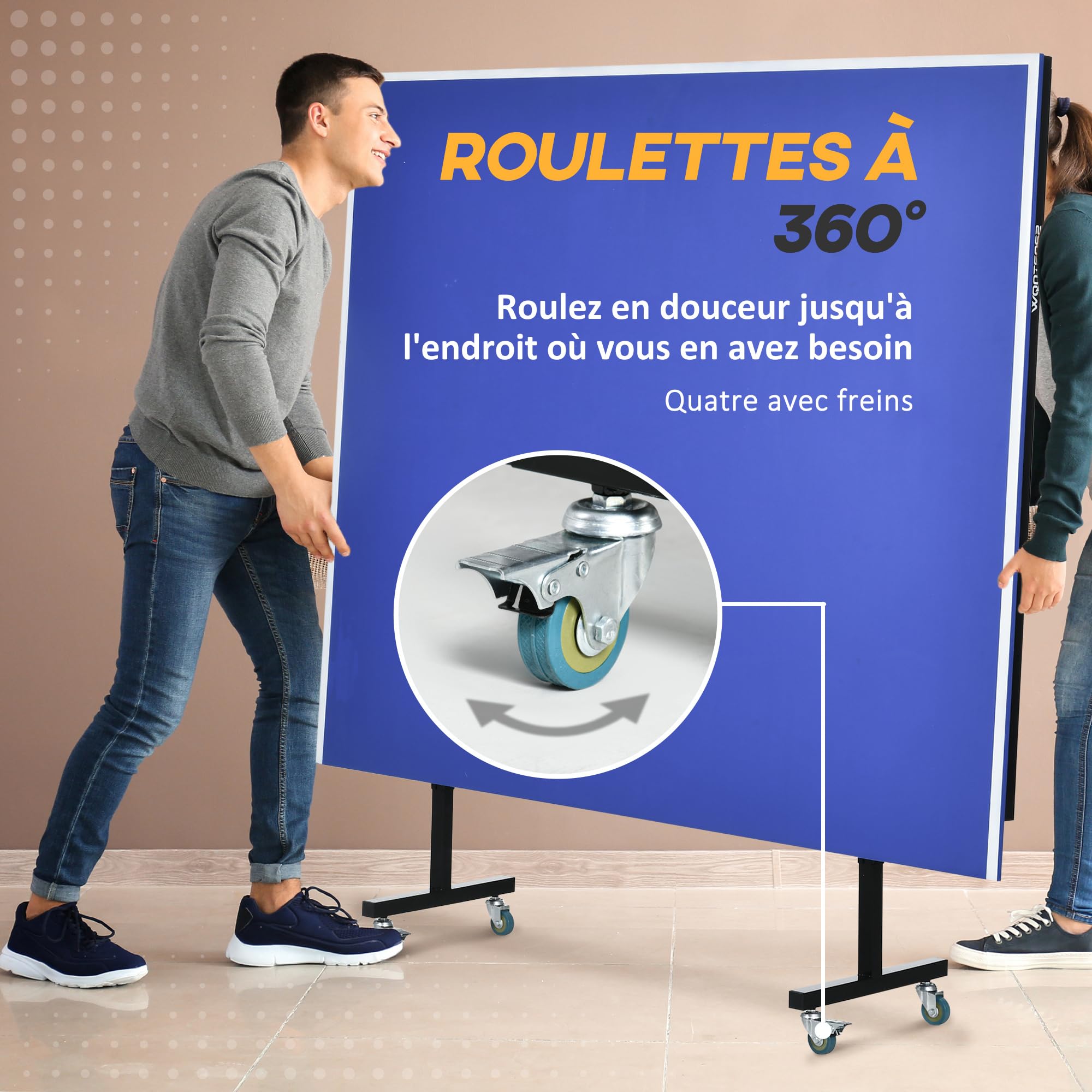 SPORTNOW Table de ping Pong Table de Tennis de Table Pliable Mode Solo compacte avec 2 Raquettes 3 balles Filet de Jeu 8 roulettes pour intérieur et extérieur dim. 274L x 152,5l x 76H cm Bleu