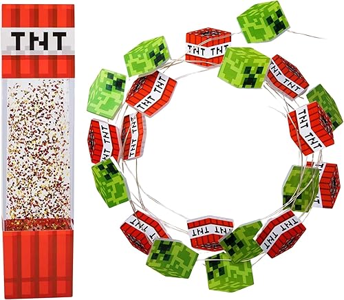 Minecraft - Paquete de decoración TNT de 2 piezas | Lámpara de purpurina y luces de cadena