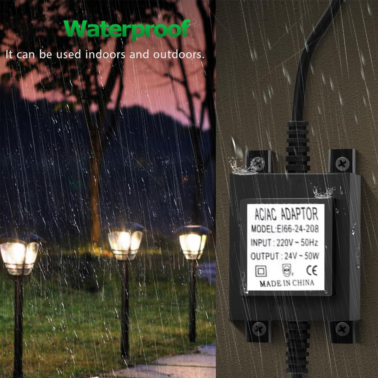 Transformador LED de 24 V CA/CA, 50 W, para exteriores, IP68, 220 V, 24 V, con enchufe, para iluminación LED y bombas de estanque.