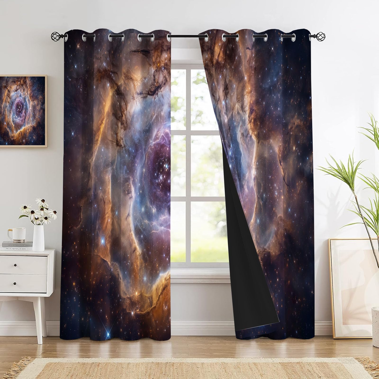 Rideaux occultants thermiques contre le froid | Motif nébuleuse violette 160H