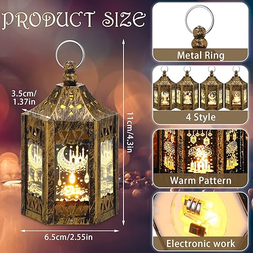 Miniatura 3 de Hoolerry 12 faroles de Ramadán de 4.3 pulgadas, luces Eid, mini farol de vela Eid Mubarak, regalos de Ramadán para niños, decoraciones de Ramadán