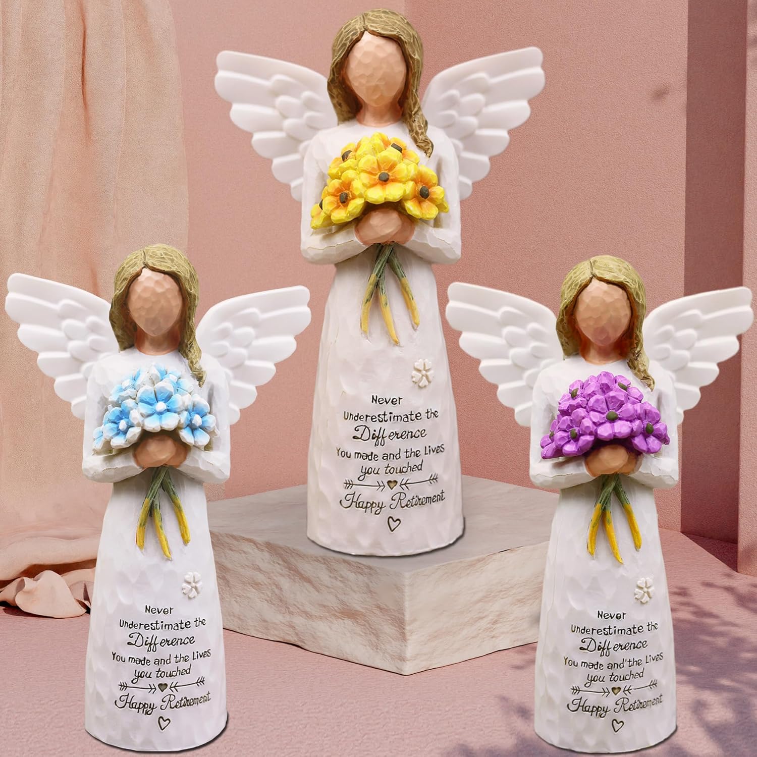 AUKEST Retirement Gifts for Women - Retirement Gift for Woman, Retirement Party Decorations, Retired Gifts for Women Coworkers Friends - 5.1” Angel Figurine (Blue) - Image 4