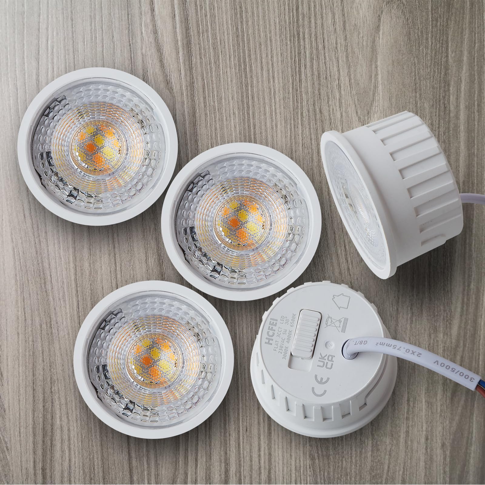 HCFEI LED Modul Ultra Flach ø50x24mm für Einbaustrahler, 5W 450lm 38° 230V, Warmweiß Naturalweiß Kaltweiß, Ersetzt GU10 MR16 Leuchtmittel, IP44 Wasserdicht (4 Stück (1er Pack))