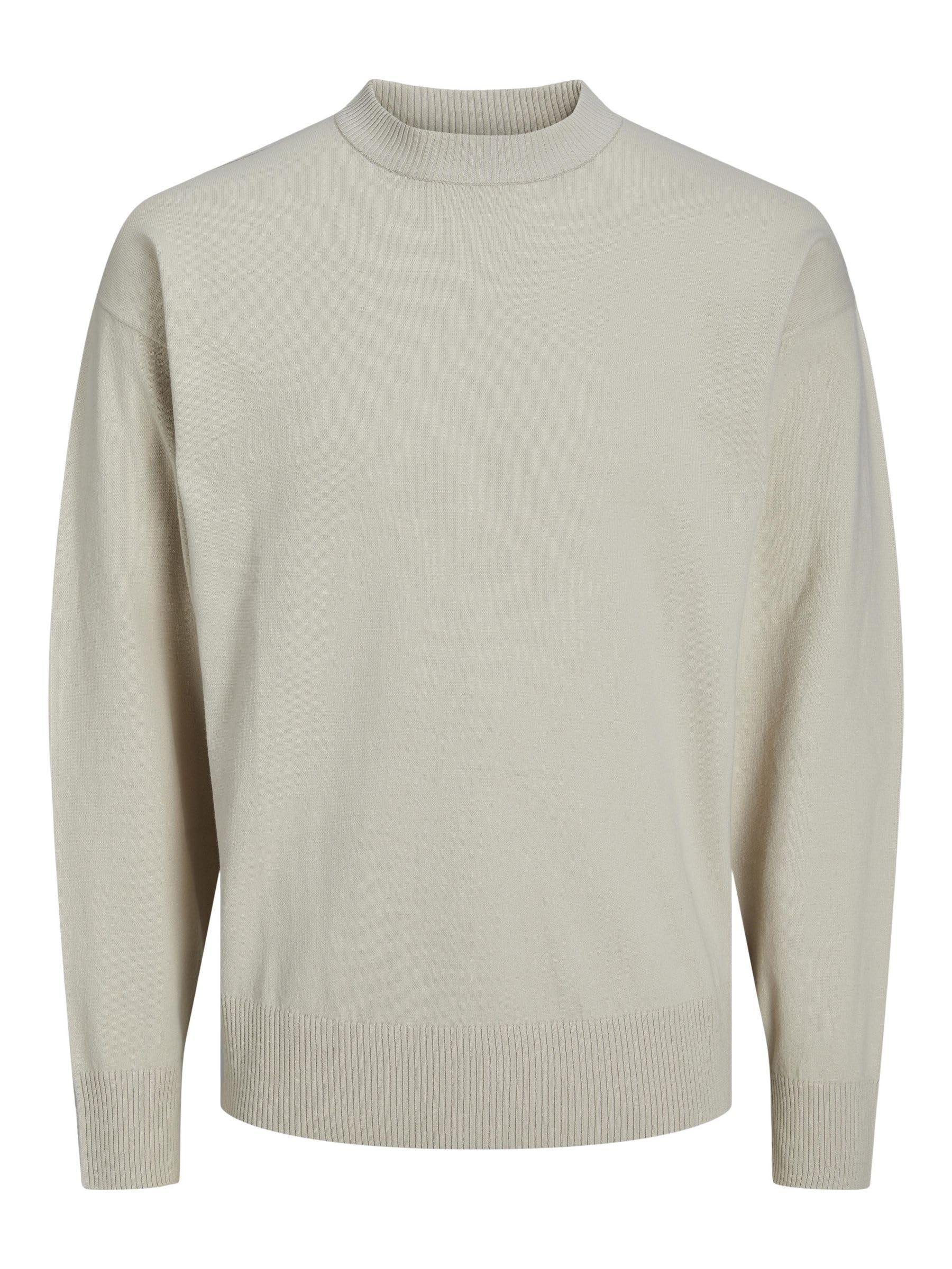 JACK & JONES Male Knitted Jumper with Crew Neck Plain Knitted Jumper with Crew Neck, Moonbeam, M