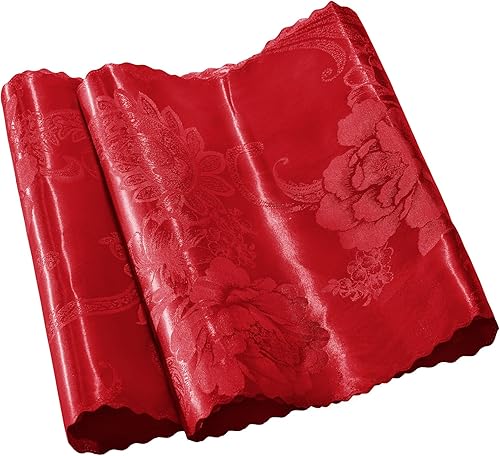 Paquete de 2 caminos de mesa de satén rojo de 12 x 108 pulgadas, camino de mesa rectangular de seda jacquard para boda, banquete, decoración de