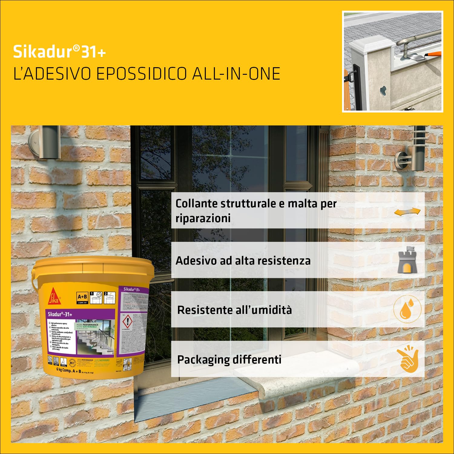 SIKA - Adesivo epossidico strutturale - Sikadur 31+, Grigio - Formato grande per ripristini importanti - Tenuta indistruttibile su metallo e pietra - Risultati eccellenti e duraturi - 6kg