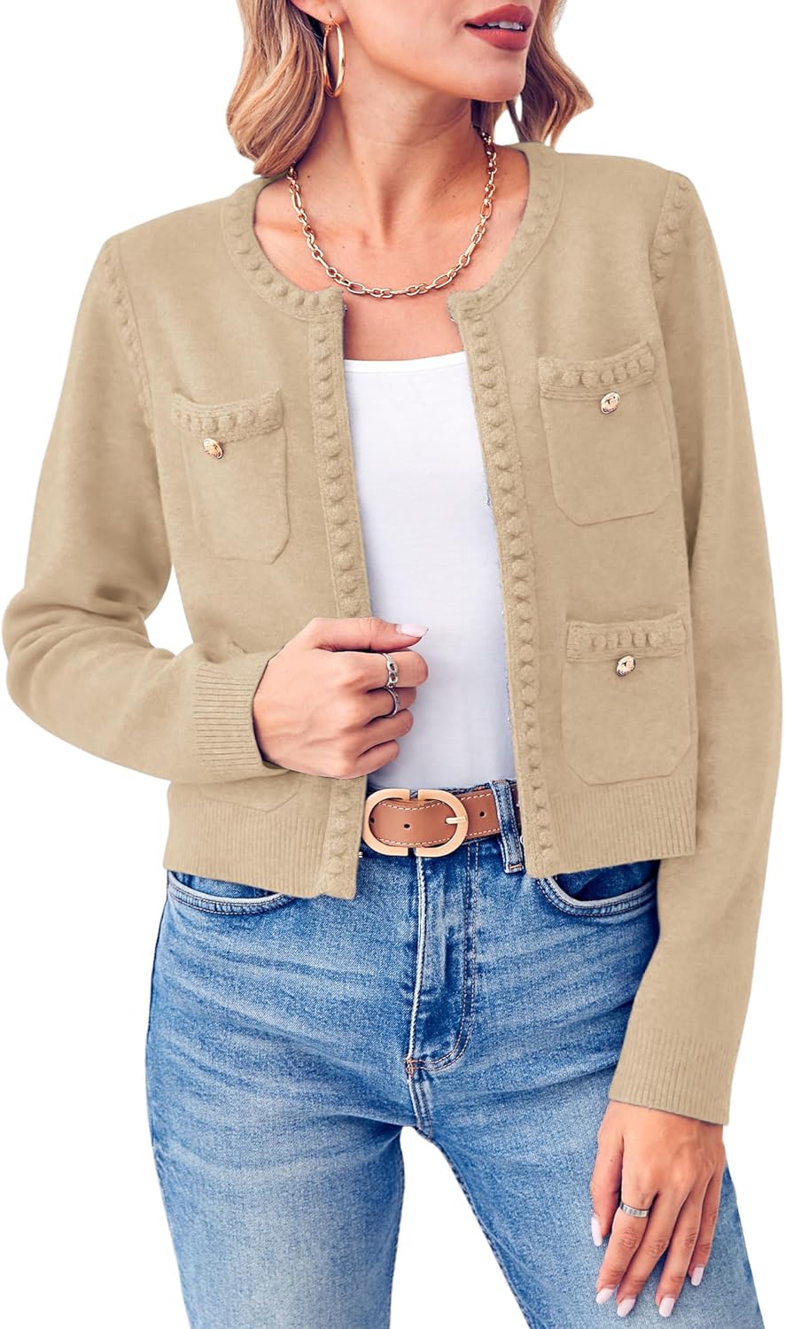 Esobo Womens Knit Cardigan Sweaters Open Front Long Sleeve Cropped Trendy Jacket Outerwear Esobo Womens Knit Cardigan Sweaters Open Front Long Sleeve Cropped Trendy Jacket Outerwear