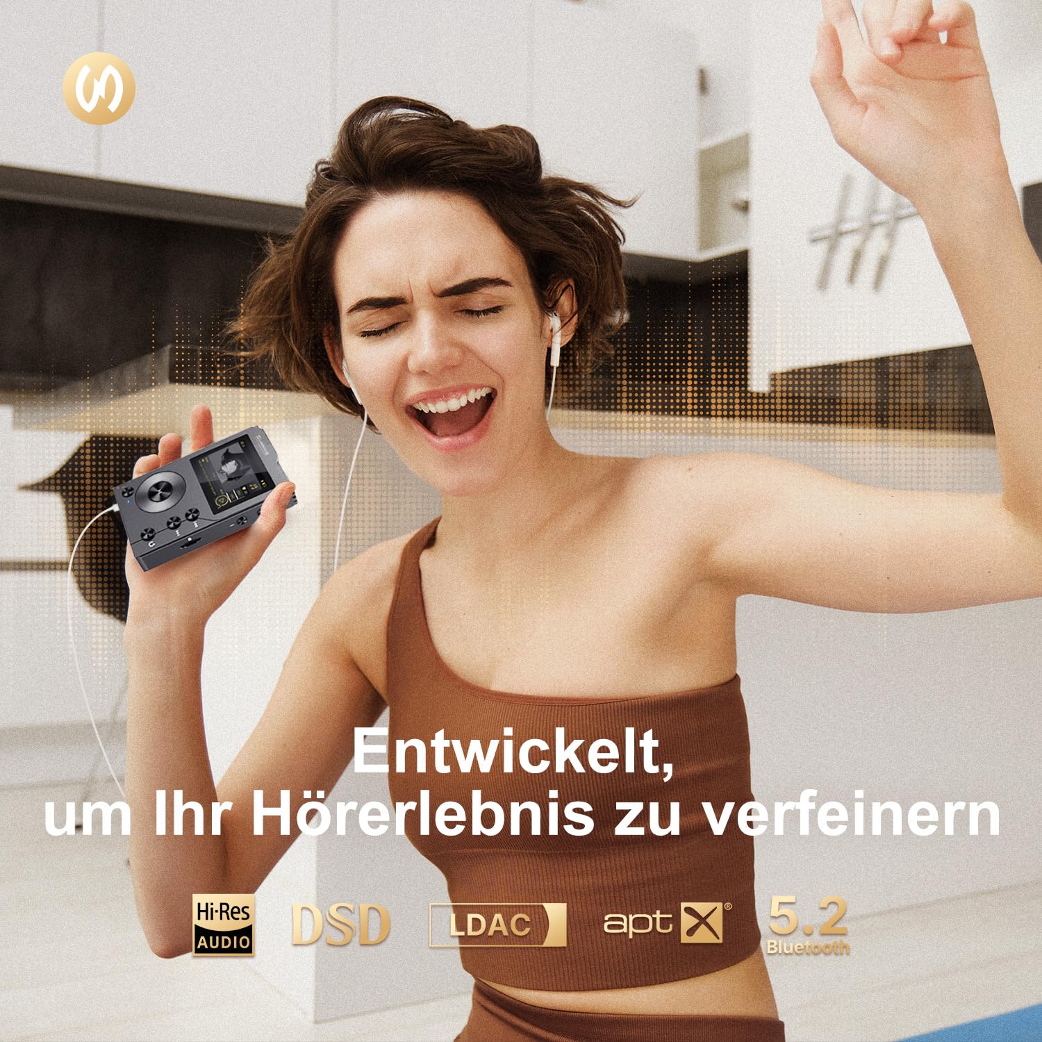 Surfans F20 - MP3 Player mit Bluetooth5.2, DSD DAC, Verlustfreier Hochauflösender Digitaler Ton, Tragbarer Audioplayer mit 64GB Speicherkarte, Speicher auf bis zu 256GB Erweiterbar