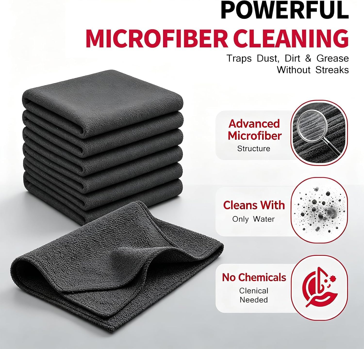 Bayetas de Microfibra, Paños de Limpieza Sin Pelusa y Reutilizables para Cristales, Cocina, Coche y Hogar,1pack