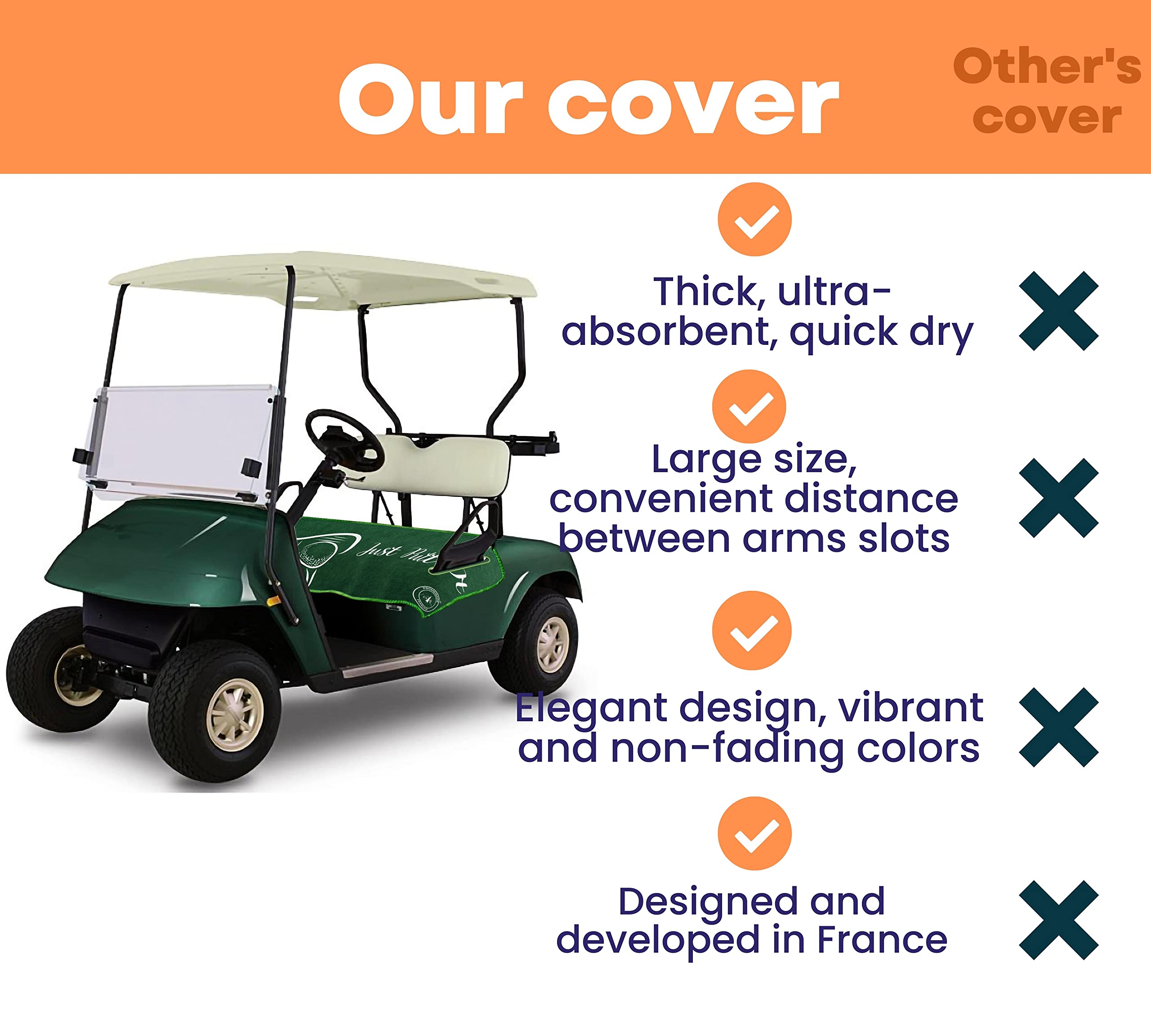 ® - Fundas de asiento de carrito de golf | Toalla de microfibra para asiento de carrito de golf para ezgo/club car/Yamaha | Manta de 2 asientos de 28 x 56 pulgadas en diseño francés único, fácil 3